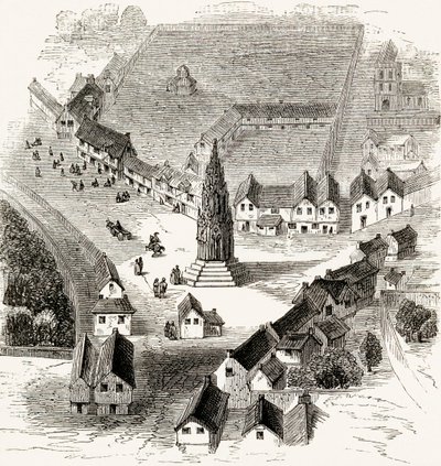 Charing Cross, London, i det 16. århundrede, ca. 1865 (trægravering) af English School