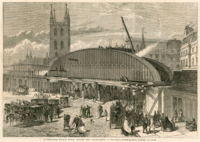 Charing Cross Railway fungerer: monsterjernsbjælkebro ved London Bridge Railway Station af English School