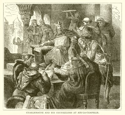Karl den Store og hans rådgivere i Aix-la-Chapelle af English School