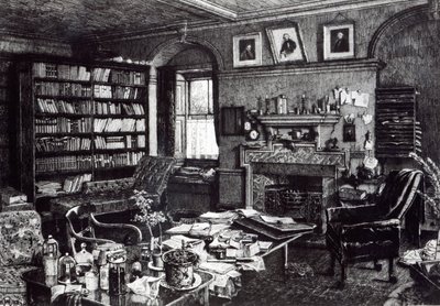 Charles Darwins studie ved Down House, 1882 af English School