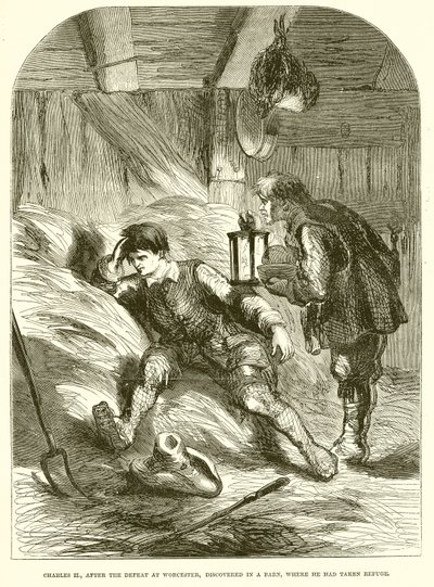 Charles II., efter nederlaget ved Worcester, opdaget i en lade, hvor han havde søgt tilflugt af English School