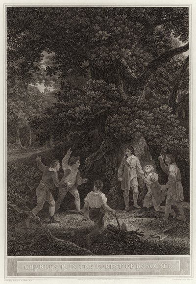 Charles II i Boscobel-skoven af English School