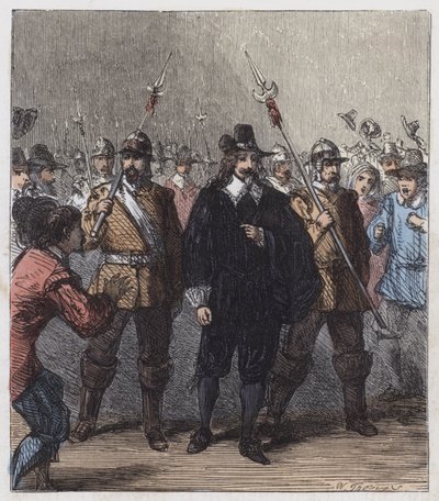 Charles I, ført til fængsel (farvet indgravering) af English School
