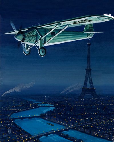 Charles Lindberghs Ryan-monoplan, Spirit of St Louis, flyver over Paris af English School