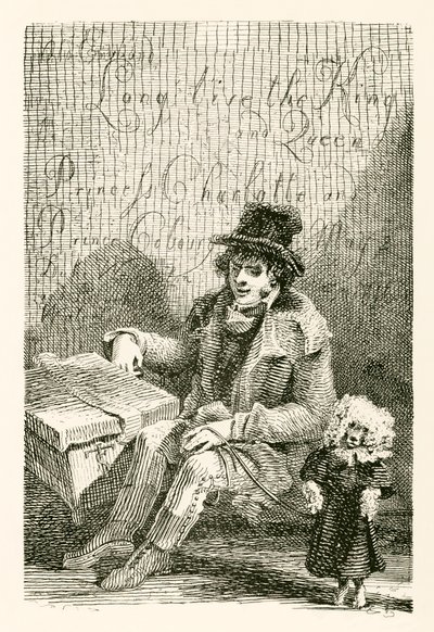 Charles Wood, en blind mand, med et orgel og en dansende hund af English School