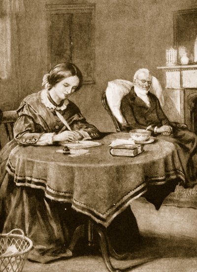 Charlotte Bronte arbejder på Jane Eyre af English School