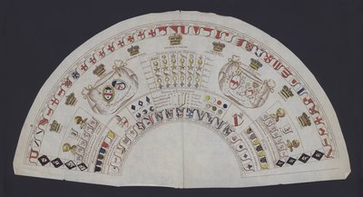 Diagram, der viser det britiske aristokratis rækker og heraldiske symboler (farve litho) af English School