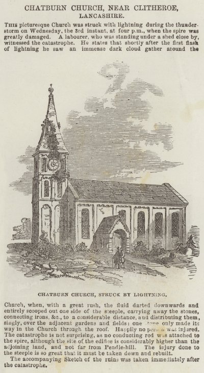 Chatburn Church, nær Clitheroe, Lancashire (gravering) af English School