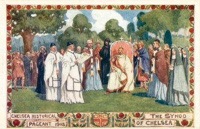 Chelsea Historical Pageant 1908, synoden i Chelsea (farve litho) af English School