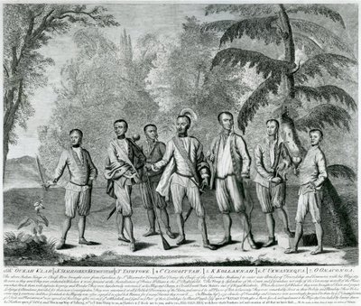Cherokee Chiefs fra Carolina, ca. 1730 (gravering) af English School