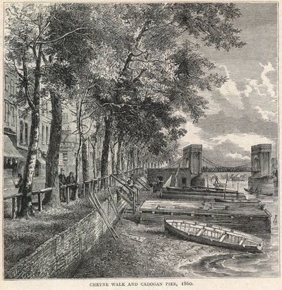 Cheyne Walk og Cadogan Pier, 1860 af English School