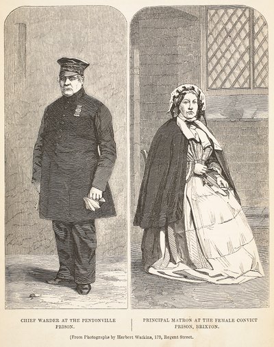 Hauptwärter im Pentonville-Gefängnis und Hauptmatrone im Frauengefängnis von Brixton, Illustration aus The Criminal Prisons of London and Scenes from Prison Life von Henry Mayhew und John Binny von English School