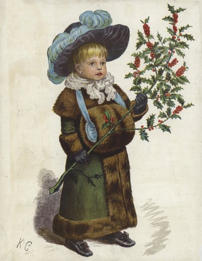 Barn, der holder en stor kristtorngren af English School