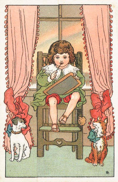 Barn i høj stol, julekort af English School