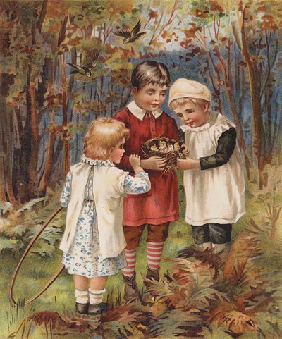 Børn finder en fuglerede (chromolitho) af English School