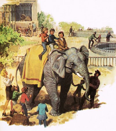 Børn rider Jumbo i London Zoo af English School