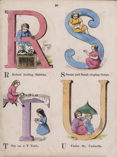 Børnealfabet (farvet gravering) af English School