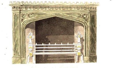 Skorstensstykke af Mona-marmor, plade 94 fra Ackermanns Kunstdepot, udgivet 1817 (farve litho) af English School