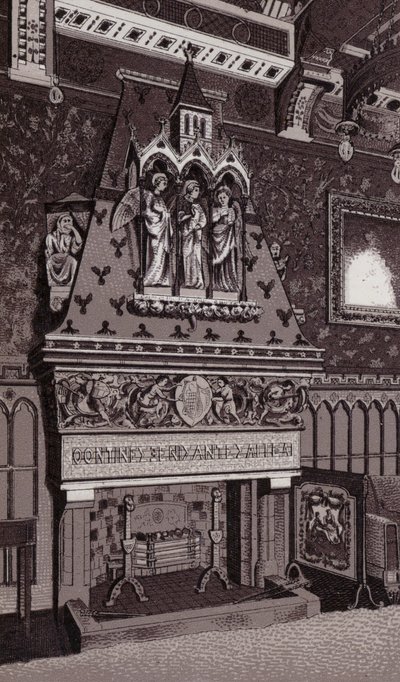 Skorstensstykke, Cardiff Castle (litho) af English School