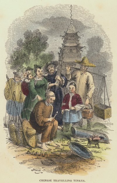 Chinese Travelling Tinker (farvet gravering) af English School