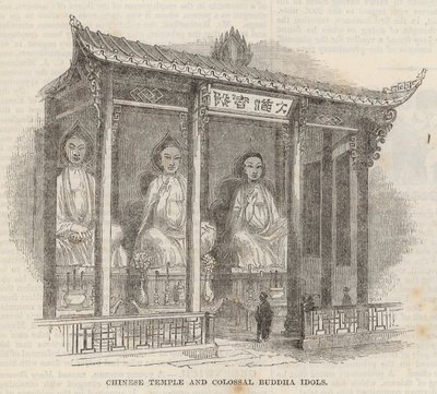 Kinesisk tempel og kolossale Buddha-idoler af English School