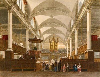 Christ Church, Newgate Street, ca. 1810 (farve litho) af English School