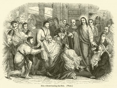 Kristus helbreder de syge, vest (gravering) af English School