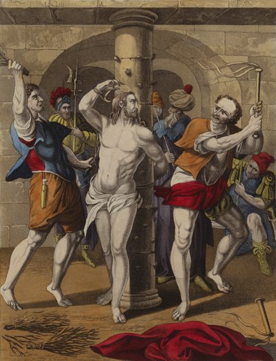 Kristus pisket (farve litho) af English School
