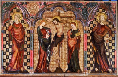 Kristus omgivet af Sankt Maria og Sankt Johannes Døber, fra korsfæstelsesalterets midterstykke (tempera på træ) af English School