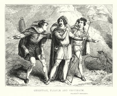 Christian, Pliable und Obstinate (Gravur) von English School