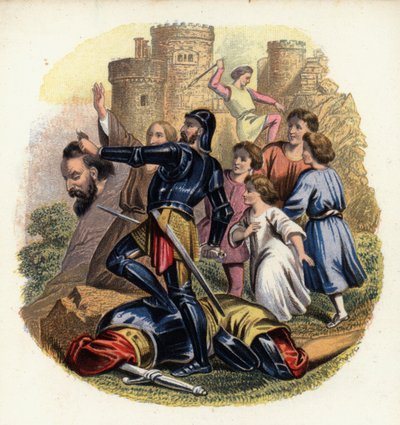 Christiana og pilgrimmene ser på, mens Greatheart slår Giant Despair ihjel, en illustration fra The Pilgrim