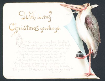 Julekort med stork af English School
