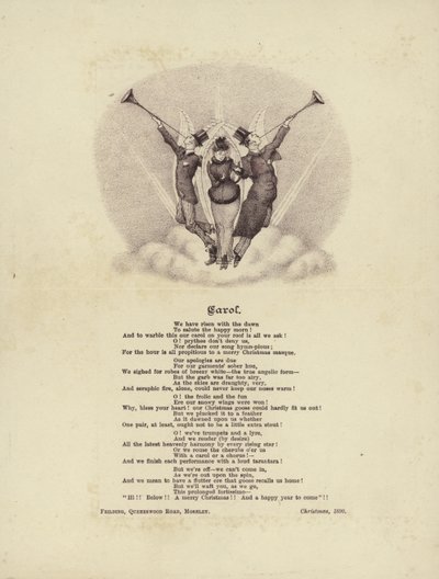 Julesang med et billede af tre engle i victoriansk tøj af English School
