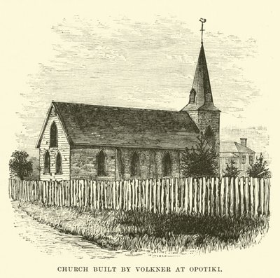 Kirke bygget af Volkner ved Opotiki af English School
