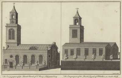Church of St Mary, Aldermanbury og Church of Allhallows på London Wall, London af English School