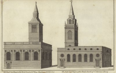 Church of St Mary Magdalen i Old Fish Street og Church of St Lawrence Jewry, London af English School