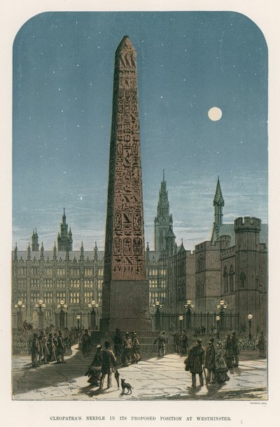 Cleopatras Needle i sin foreslåede stilling i Westminster af English School