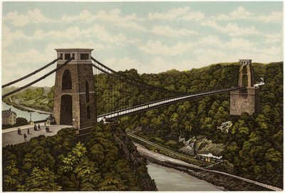 Clifton Suspension Bridge (farve litho) af English School