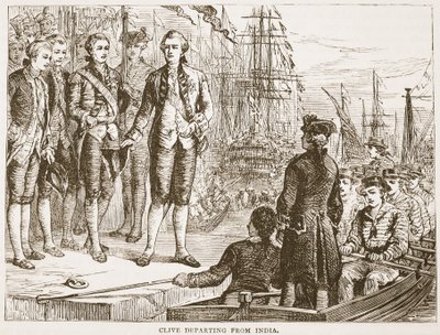 Clive rejser fra Indien, illustration fra Cassells Illustrated History of India af James Grant, pub. 1879 af English School