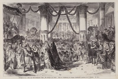 Afslutningsscene af 1. akt af Karl Goldmarks opera Die Konigin von Saba (Dronningen af Saba), opført på Leipziger Stadttheater, Tyskland (gravering) af English School