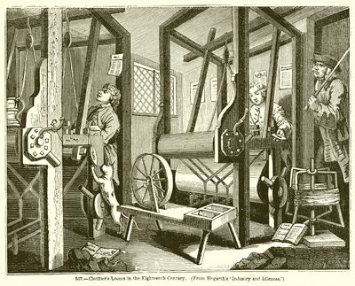 Tuchmacher-Webstühle im achtzehnten Jahrhundert von English School