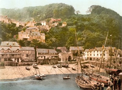 Clovelly Harbor (håndfarvet foto) af English School
