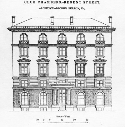 Club Chambers, Regent Street, 1839 af English School