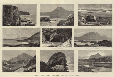Kyst- og bjerglandskab i Sutherland (gravering) af English School