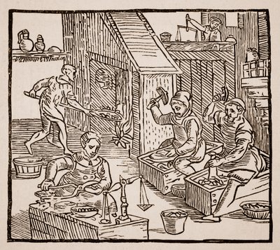 Coiners at Work, 1577 (sepiafoto) af English School