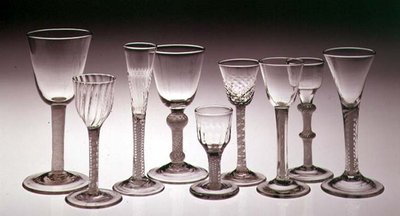 Samling af glas med uigennemsigtige snoede stilke, 1760-75 (glas) af English School