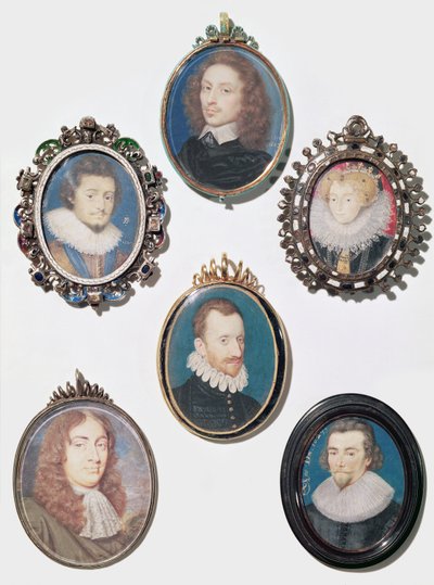Samling af miniaturer, LtoR, øverste række: Frederik V (1596-1632) Kurfyrst Pfalz, konge af Bøhmen af English School