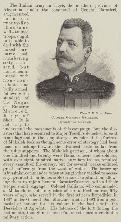 Oberst Giuseppe Galliano, forsvarer af Makaleh (gravering) af English School