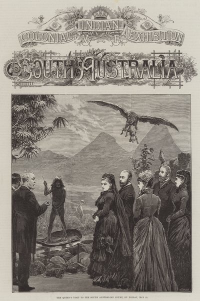 Kolonial- und Indienausstellung, Südaustralien, der Besuch der Königin im südaustralischen Hof am Freitag, 21. Mai (Stich) von English School