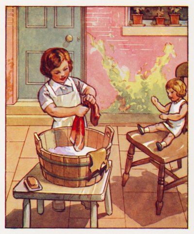 Kommandoer: Vask Dollys kjole (farvelitografi) af English School